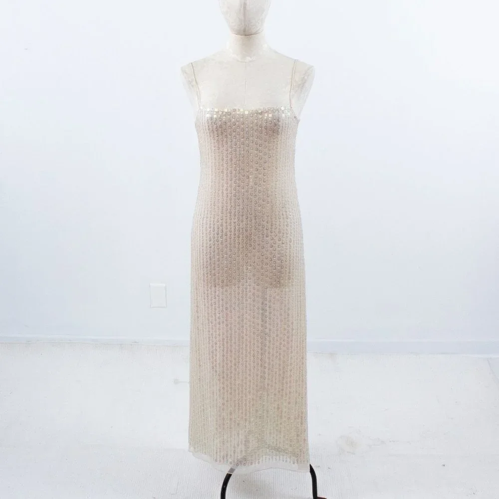 SOLD Dress Vintage 90s Genny Prada 4 Silk Hologram Sequin Formal Wedding Gown - Picture 10 of 15